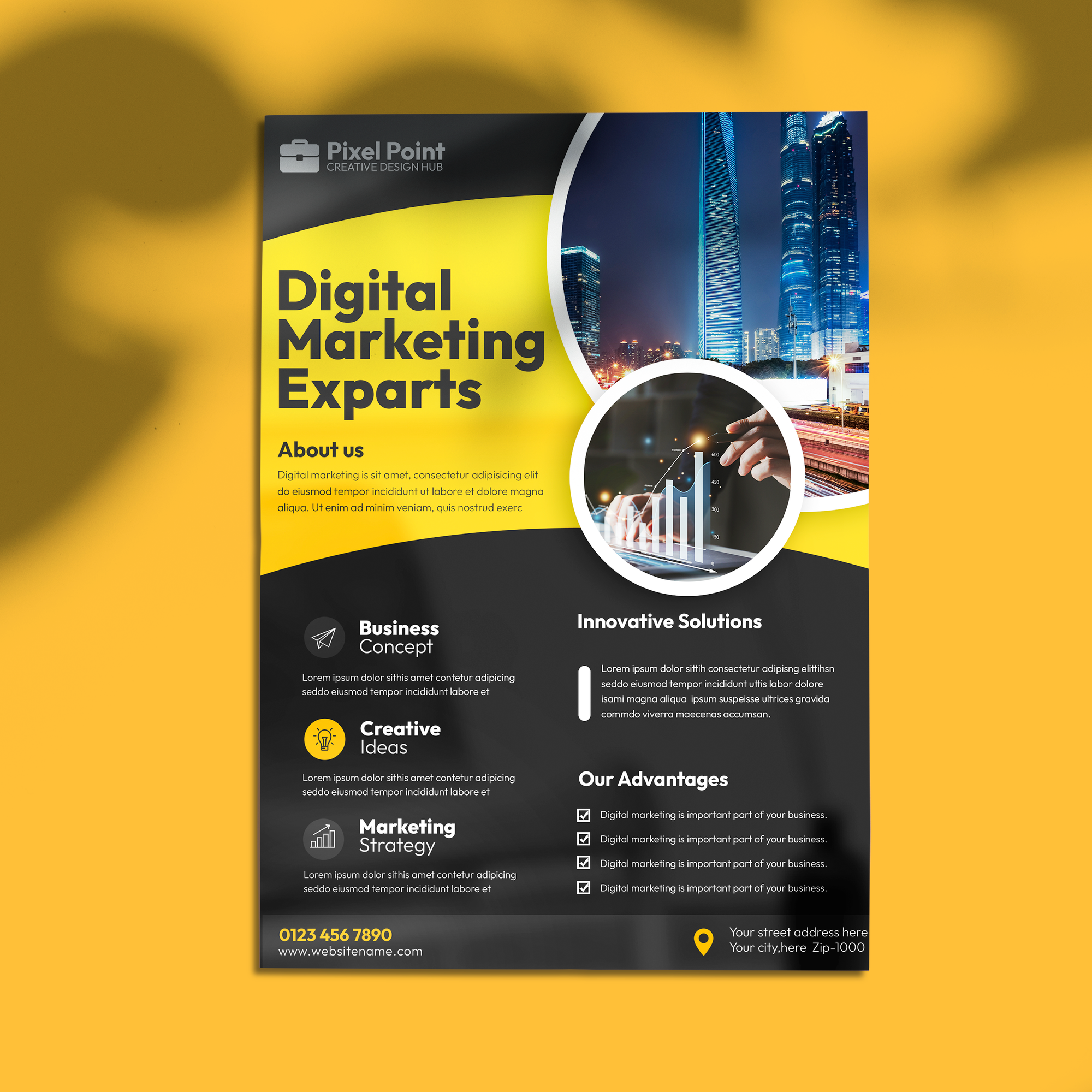 Yellow and black digital marketing flyer