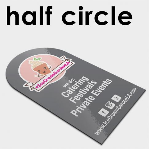 Grey half circle card for an ice cream catering business