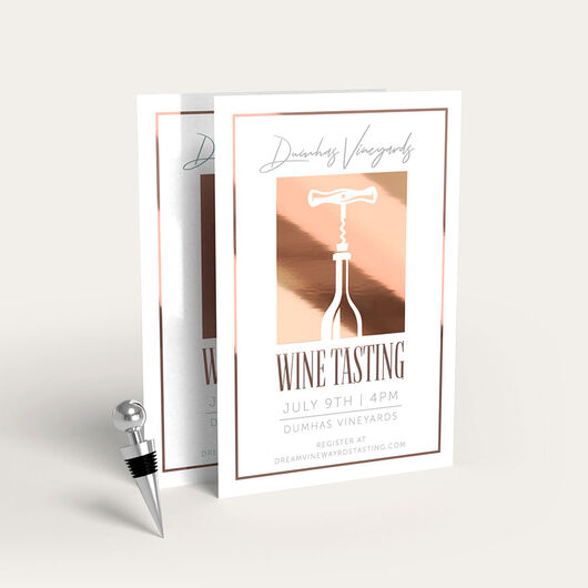 Wine tasting flyers with rose gold metallic artwork