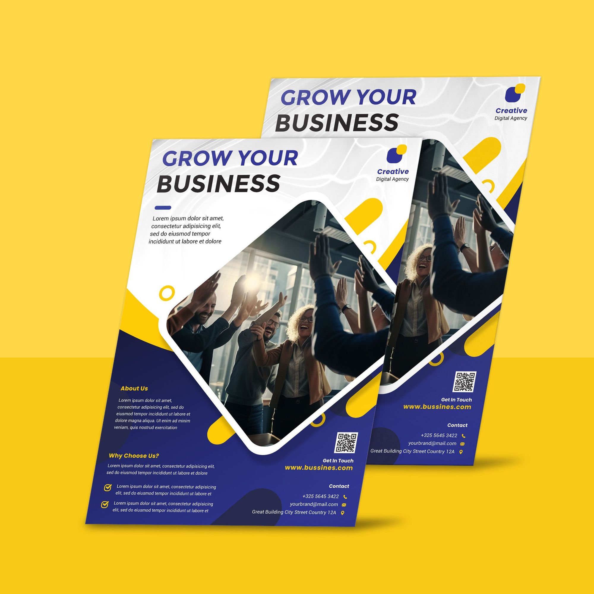 Yellow and navy digital agency business flyers