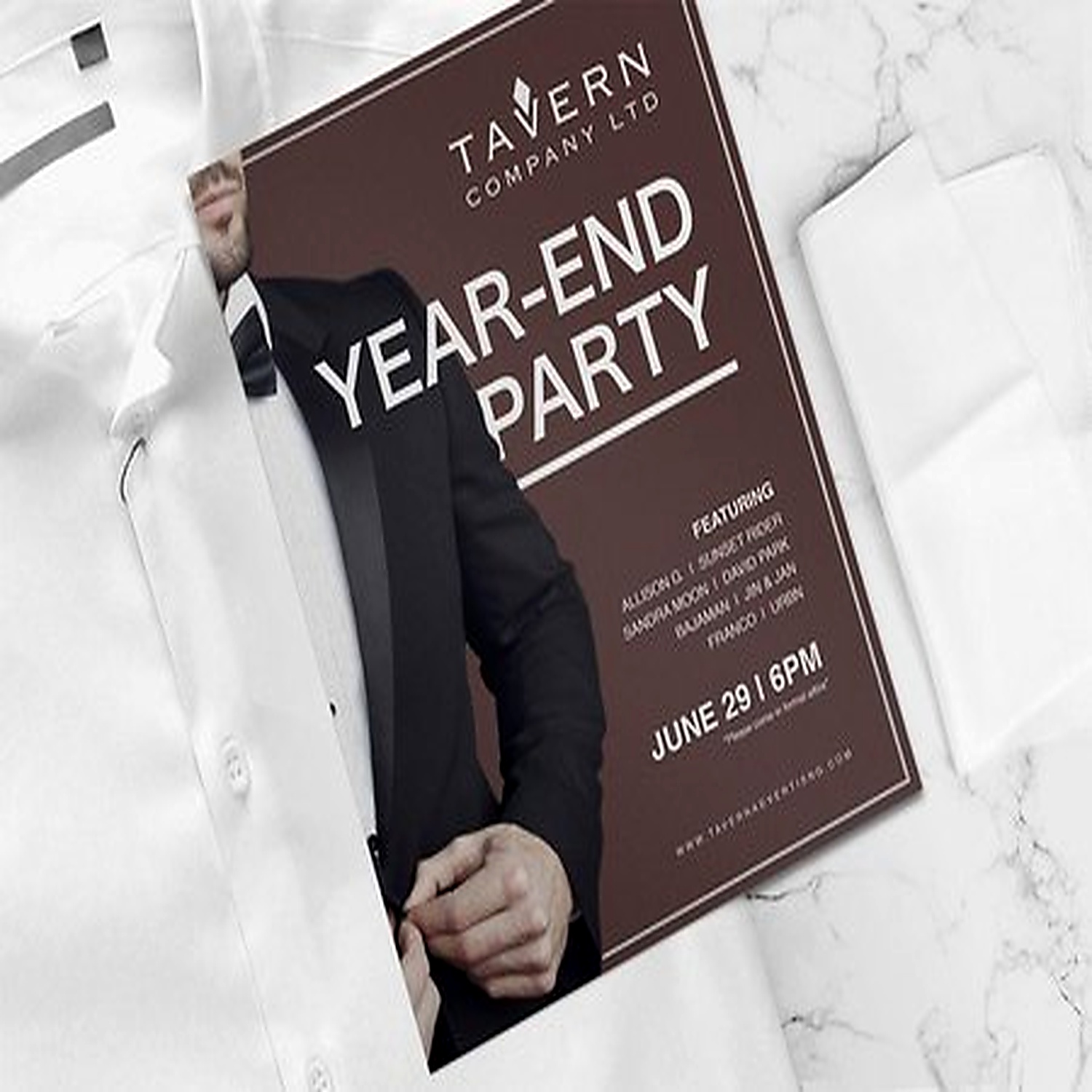 Brown silk flyer for a year-end party