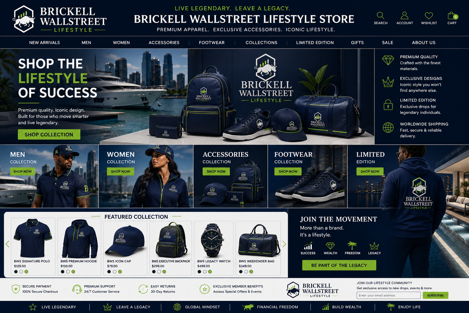Brickell Wallstreet Lifestyle Store — premium apparel and accessories collection