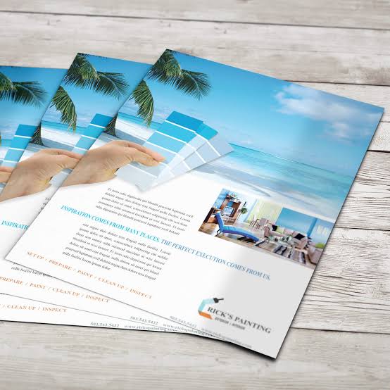 Full color painting company flyers with beach photo