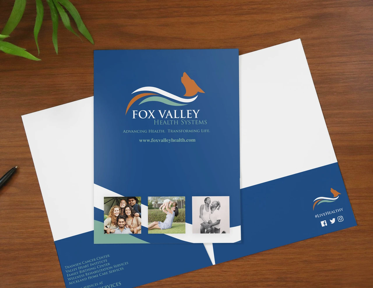 Blue Fox Valley Health Systems presentation folder with photo panels