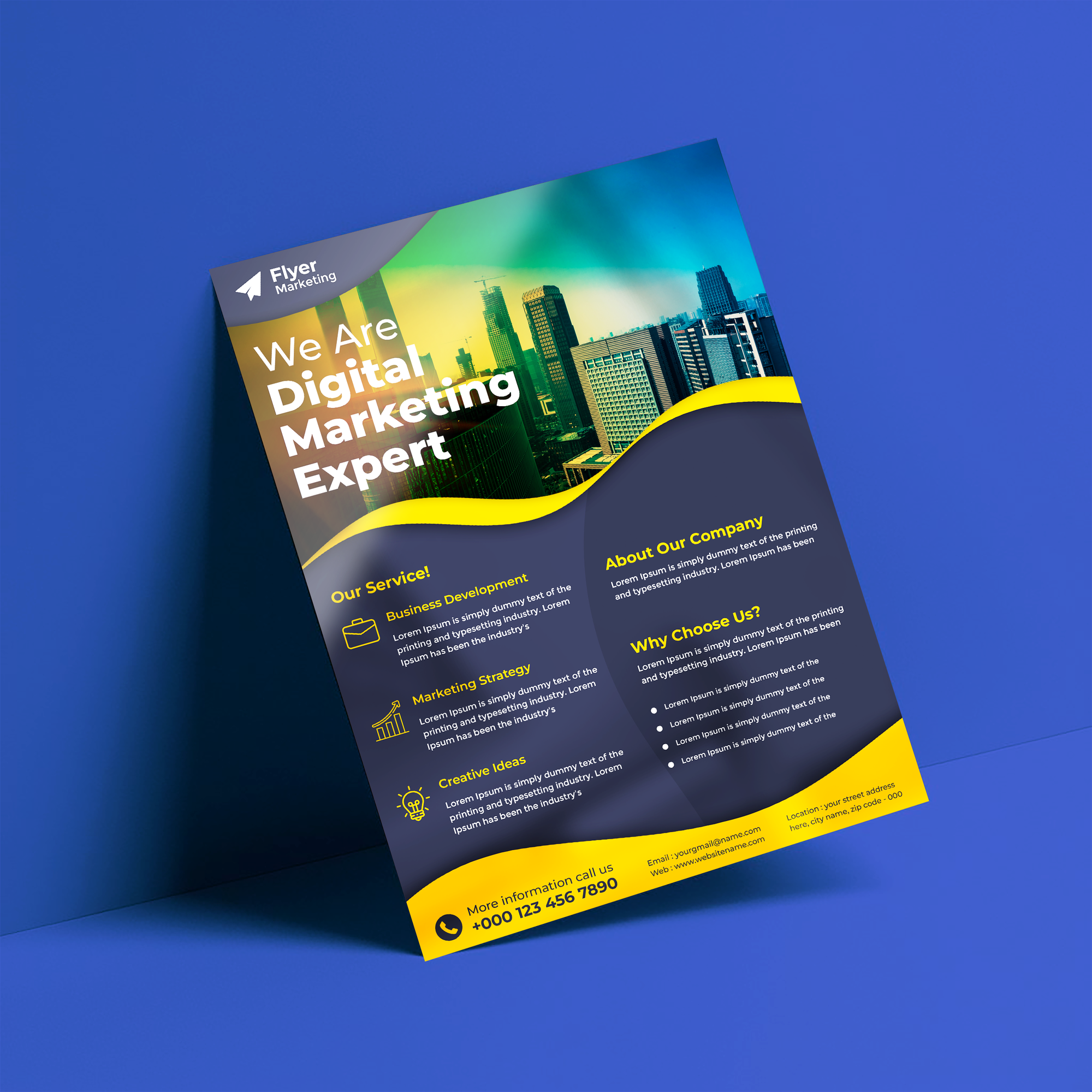 Digital marketing flyer with vivid metallic colors